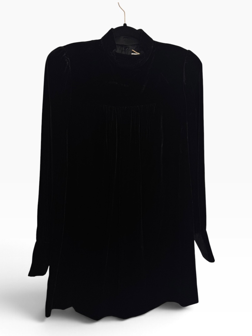 Saint Laurent Black Velvet Long-Sleeve Mini Dress